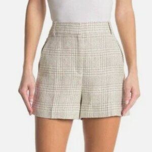 Reiss Lula Beige and White Checked Linen Blend Shorts - Size 10